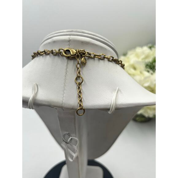 J. Crew Vintage Goldtone Silver Geometric Turquoise Cabochon Egyptian Necklace - Picture 8 of 9